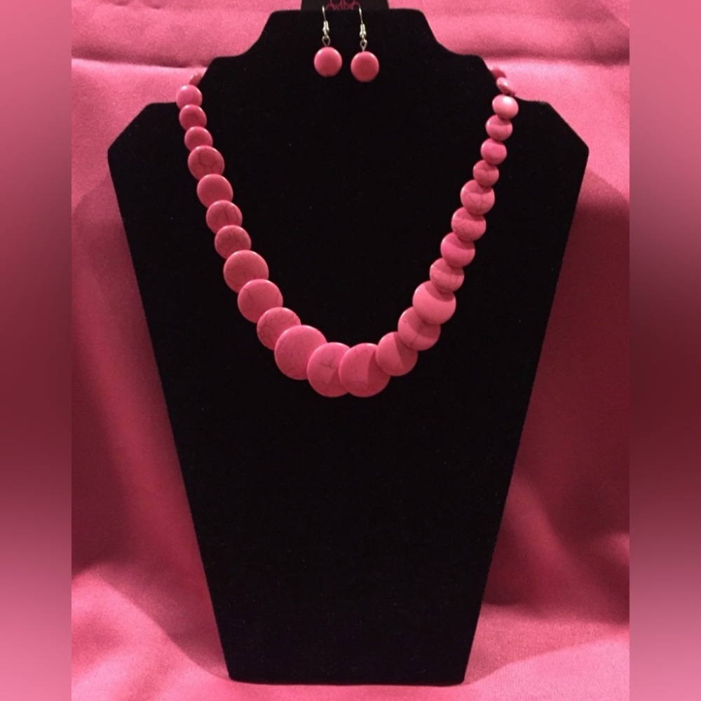 Chic Pink Beaded Necklace and Earring Set